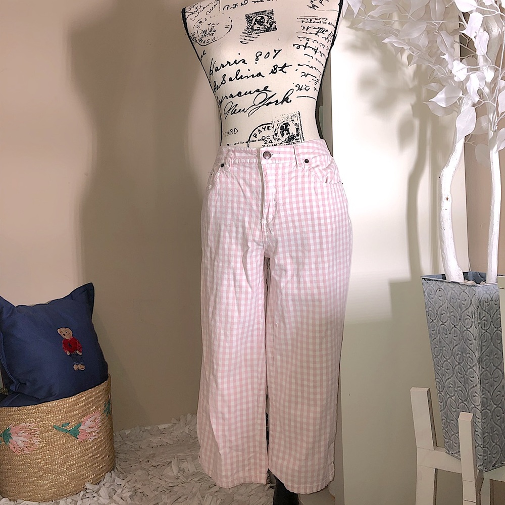 Pink Gingham Crop Pants